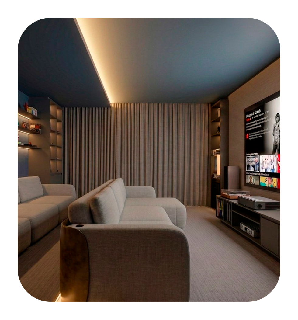 Projeto Gardênia: home theater com painel de madeira